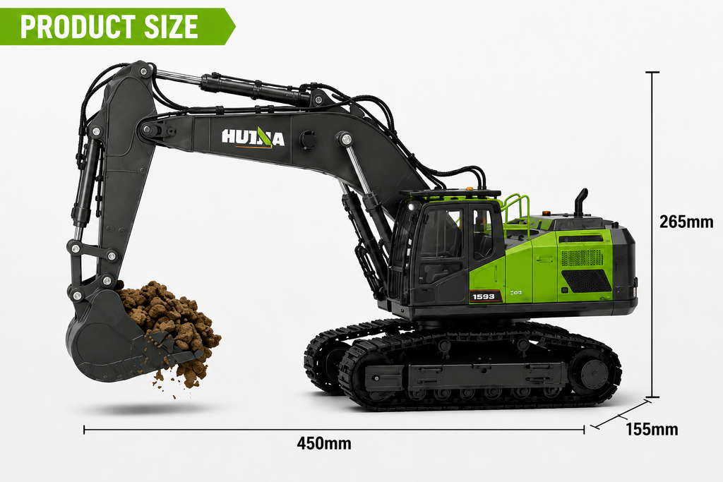 HUINA 1593 1:14 Metal RC Excavator | 22CH Professional Remote Control Excavator