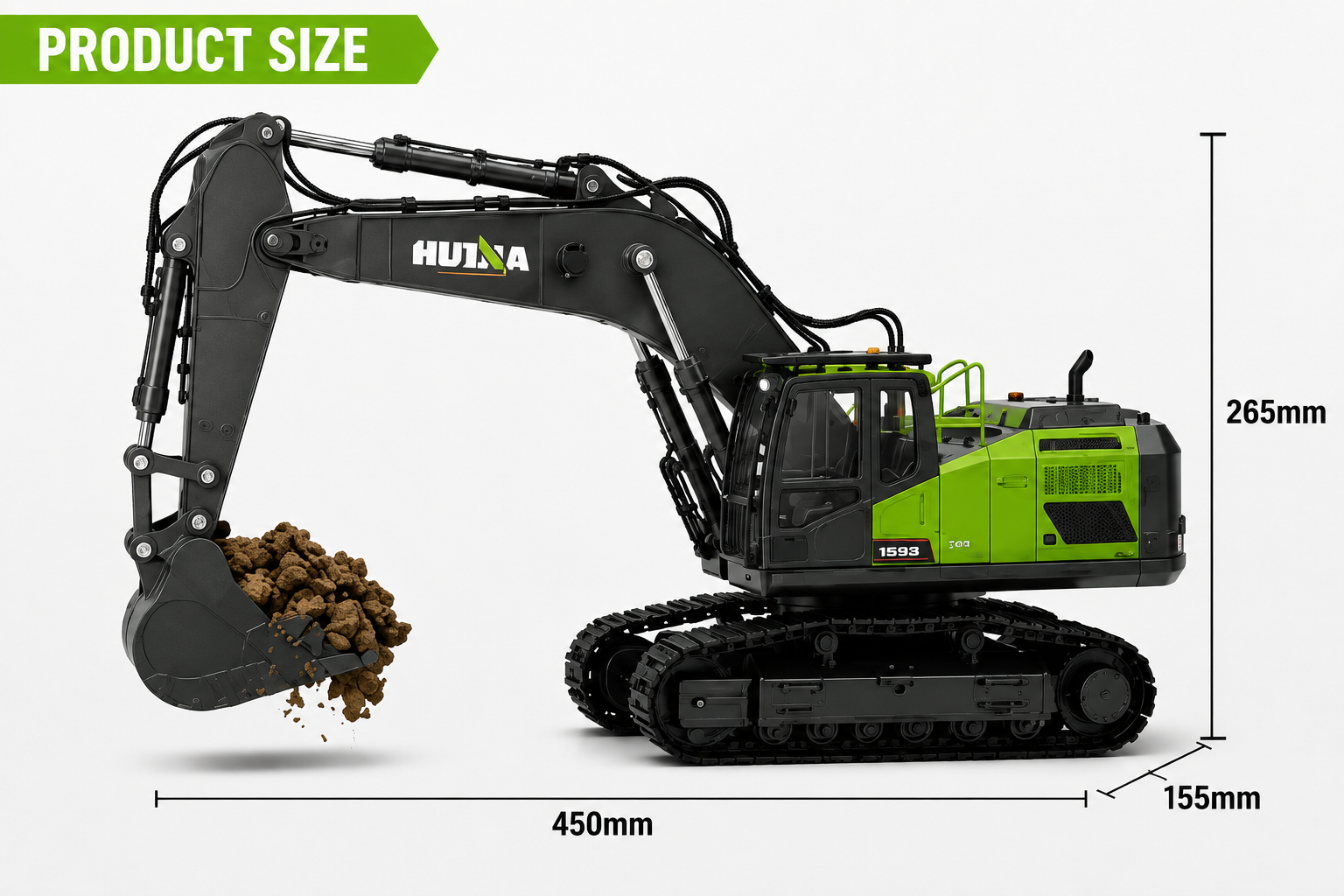 HUINA 1593 1:14 Metal RC Excavator | 22CH Professional Remote Control Excavator