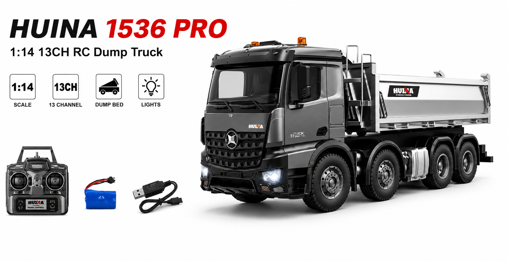 Huina 1536 PRO 1:14 RC Dump Truck | 13CH Construction Vehicle